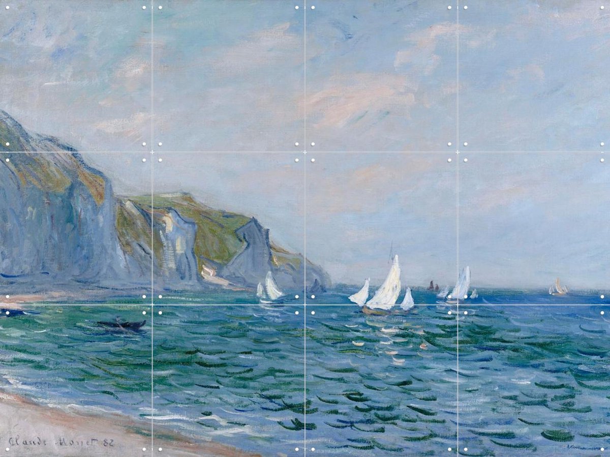 IXXI Cliffs and Sailboats at Pourville, Claude Monet & Bridgeman Images - 80 x 60 cm - Gratis ophangtool - Grote wanddecoratie en posters -