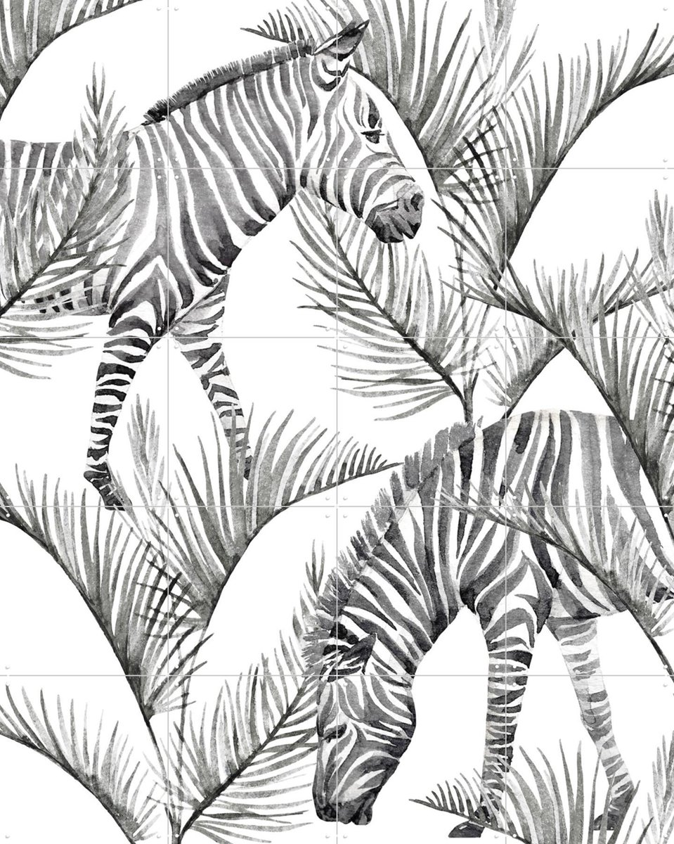 IXXI Zebra Palm, Creative Lab Amsterdam - 80 x 100 cm - Gratis ophangtool - Grote wanddecoratie en posters - Illustraties, Grafisch Ontwerp, Aquarel