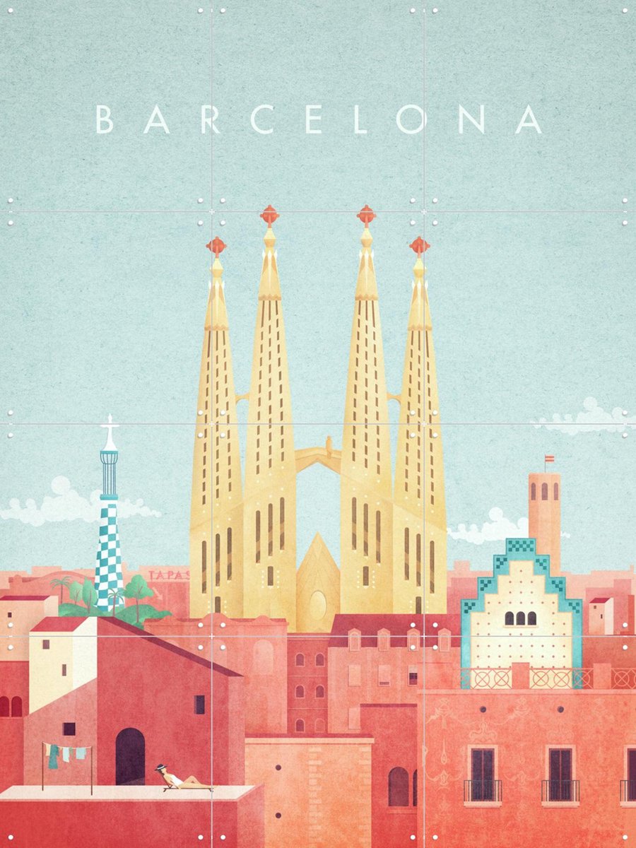 IXXI Barcelona, Henry Rivers - 60 x 80 cm - Gratis ophangtool - Grote wanddecoratie en posters - Kleurrijk, Illustraties, Geometrische Kunst, Speels