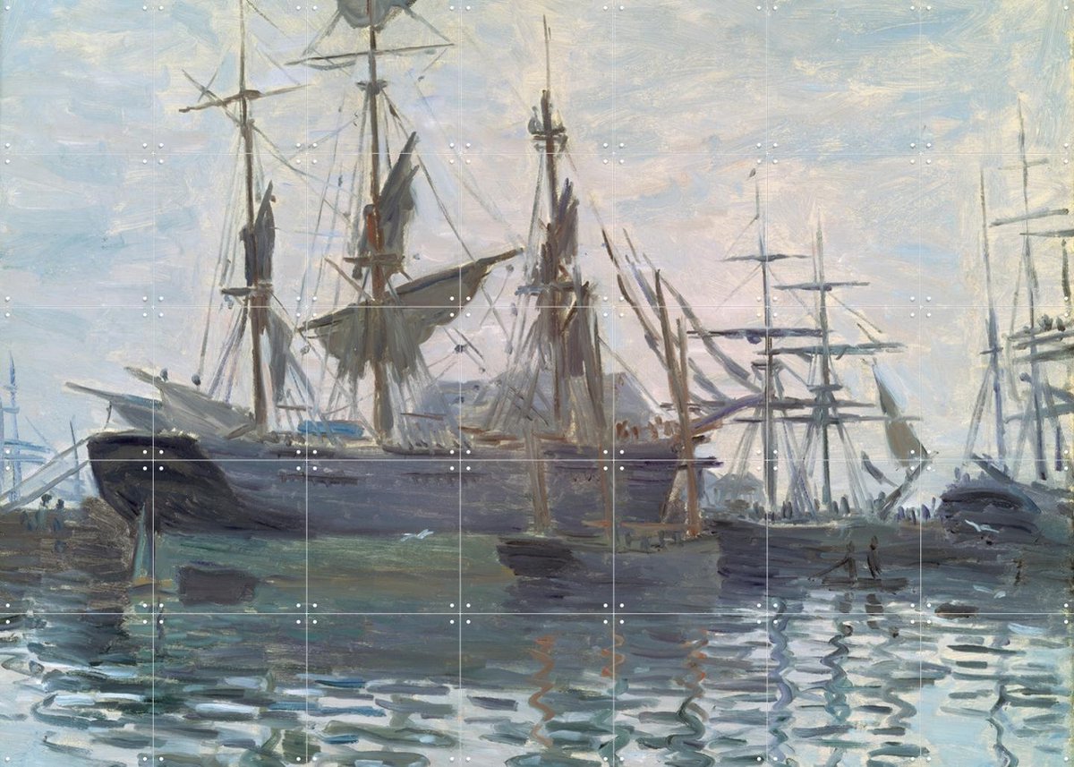 IXXI Ships in a Harbor, Claude Monet & Museum of Fine Arts Boston - 140 x 100 cm - Gratis ophangtool - Grote wanddecoratie en posters - Schilderijen