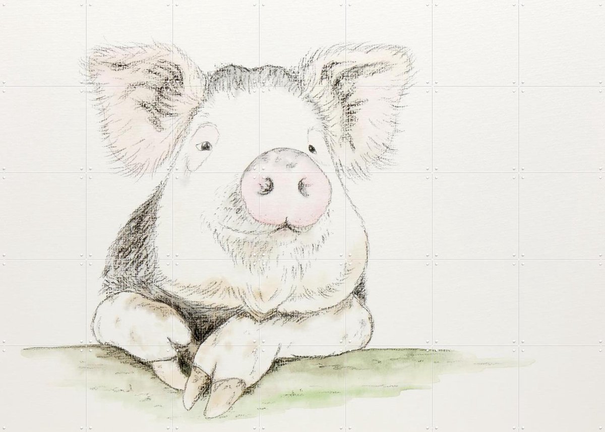 IXXI Happy Pig, Natalie Bruns - 140 x 100 cm - Gratis ophangtool - Grote wanddecoratie en posters - Illustraties, Kinderkamer, Kinderen