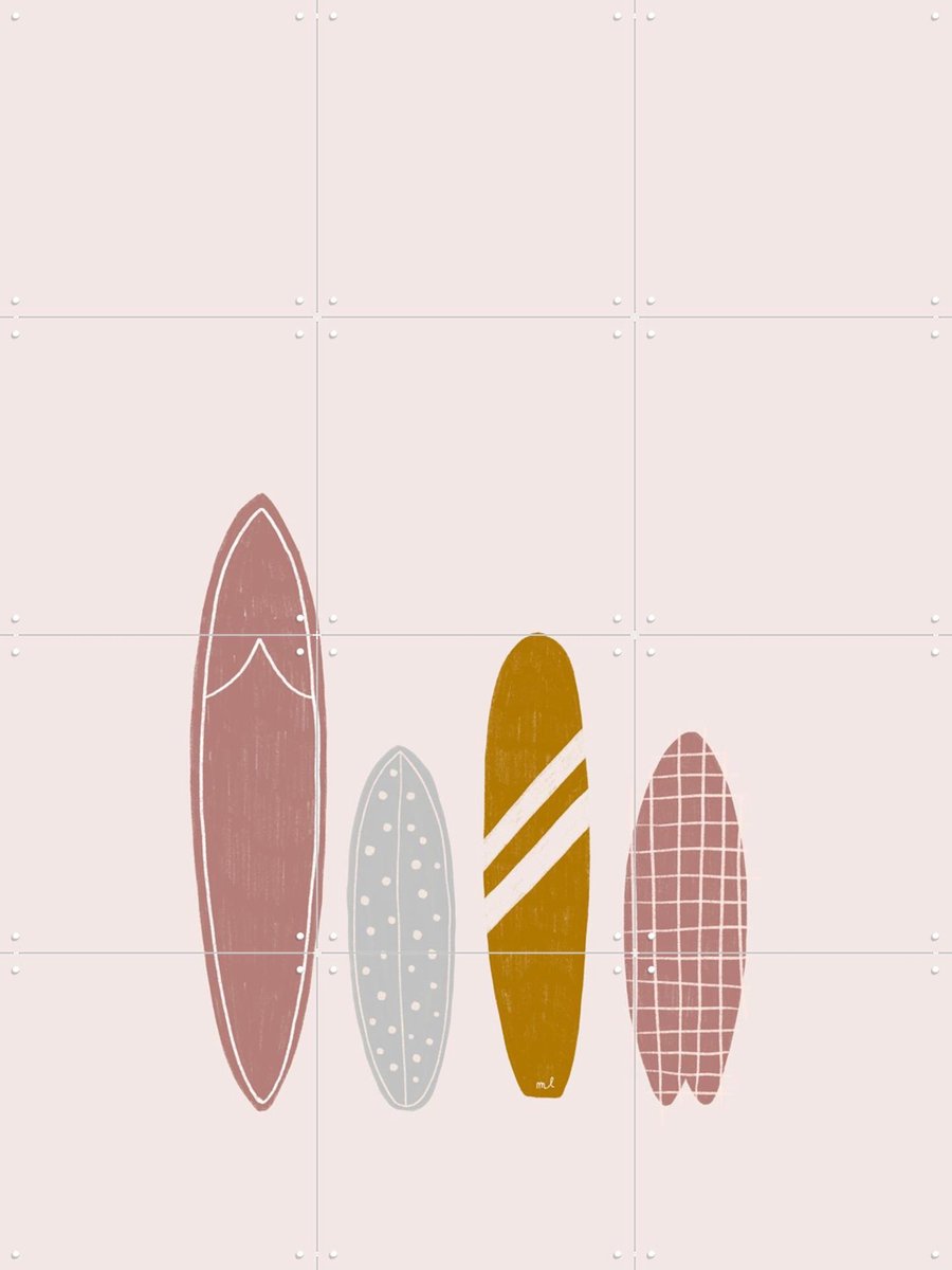 IXXI Surfboards Pink, Menina Lisboa & Various - 60 x 80 cm - Gratis ophangtool - Grote wanddecoratie en posters Babykamer, Kinderkamer, Baby