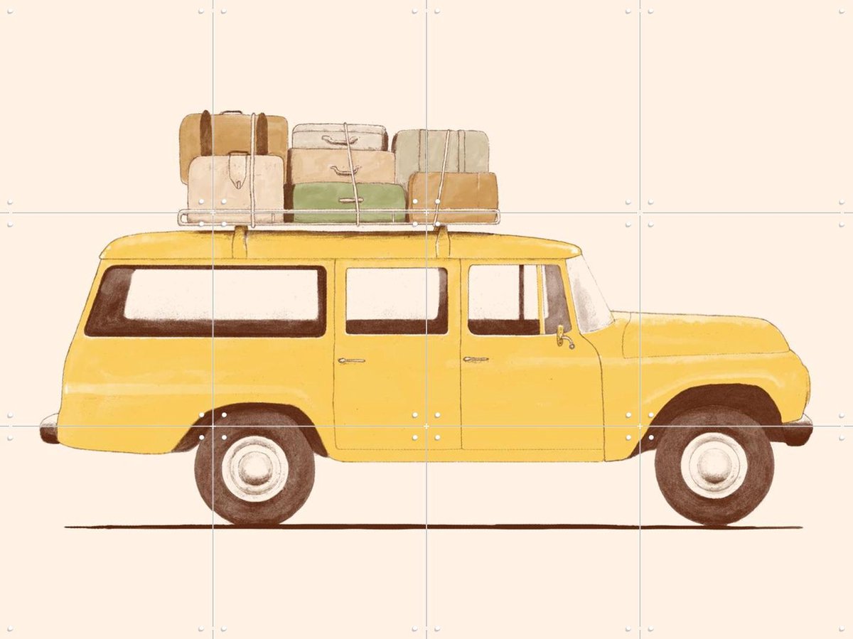 IXXI Summer Car, Florent Bodart - 80 x 60 cm - Gratis ophangtool - Grote wanddecoratie en posters - Speels, Vintage, Illustraties, Grafisch Ontwerp