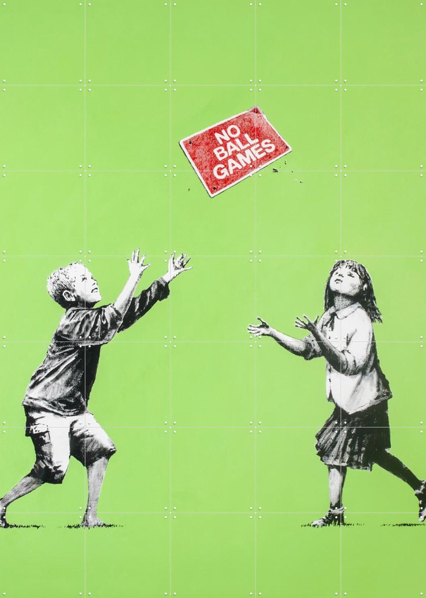 IXXI No Ball Games, Banksy - 100 x 140 cm - Gratis ophangtool - Grote wanddecoratie en posters - Pop art, Street art, Kleurrijk, Speels, Illustraties