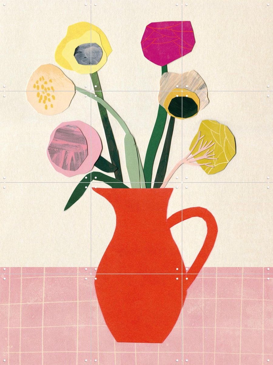 IXXI Flowers 2, Signorinah - 60 x 80 cm - Gratis ophangtool - Grote wanddecoratie en posters - Decoratieve kunsten, Kleurrijk, Speels, Collage