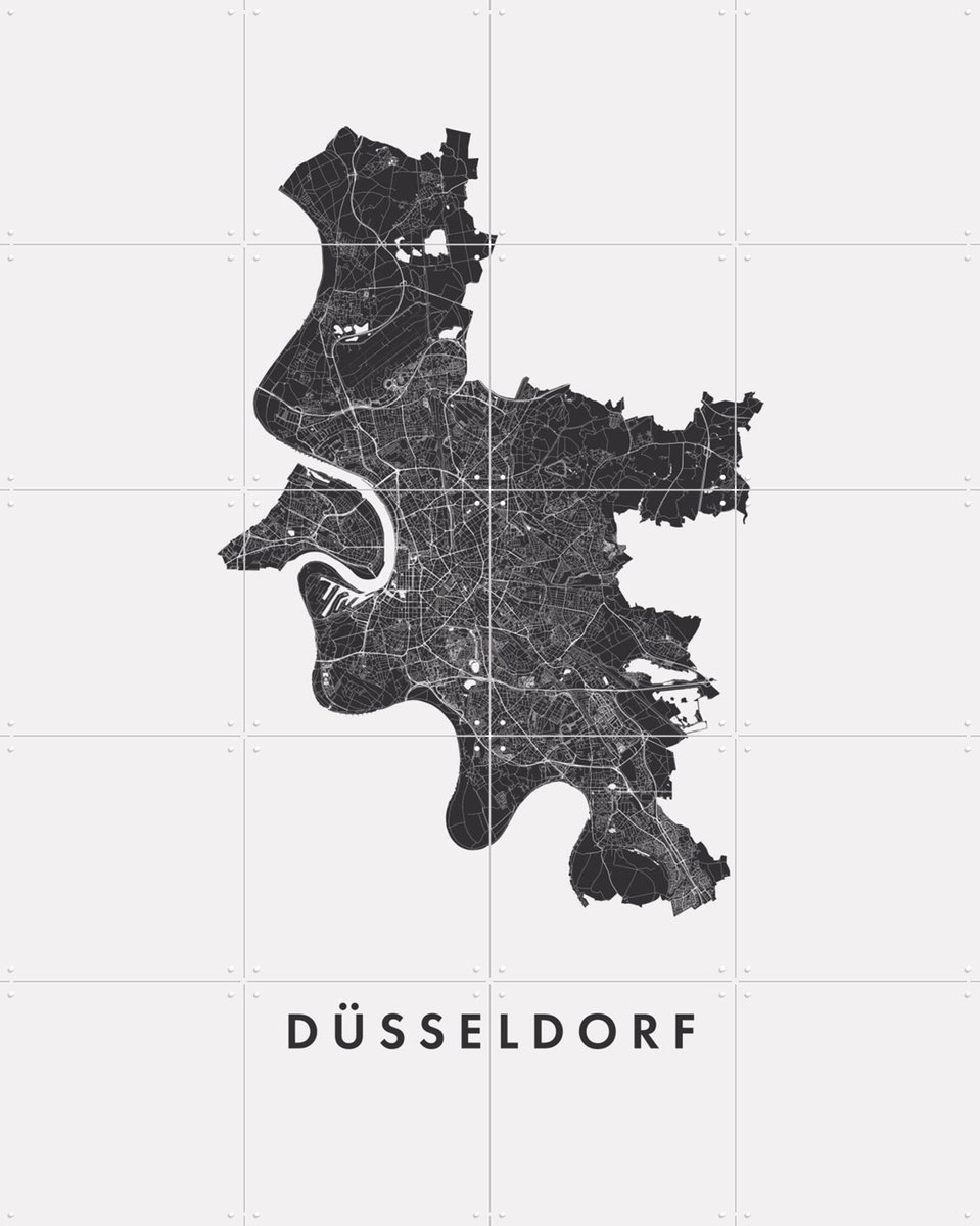 IXXI Düsseldorf City Map, Kunst in Kaart - 80 x 100 cm - Gratis ophangtool - Grote wanddecoratie en posters - Geometrische Kunst, Grafisch Ontwerp