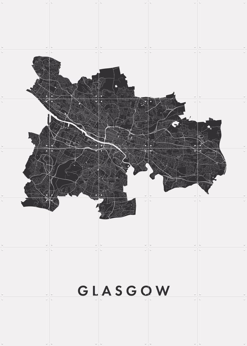 IXXI Glasgow City Map, Kunst in Kaart - 100 x 140 cm - Gratis ophangtool - Grote wanddecoratie en posters - Grafisch Ontwerp, Abstract, Minimalisme