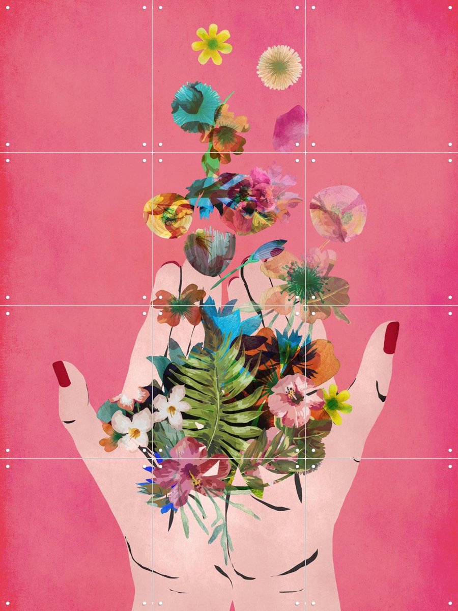 IXXI Frida's Hand's (Pink Version), Treechild & Various - 60 x 80 cm - Gratis ophangtool - Grote wanddecoratie en posters - Illustraties, Digitale