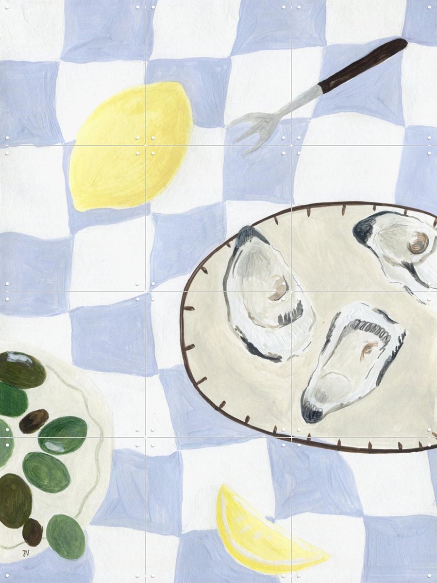 IXXI Oysters and Olives, Isabelle Vandeplassche - 60 x 80 cm - Gratis ophangtool - Grote wanddecoratie en posters - Illustraties, Eten & Drinken