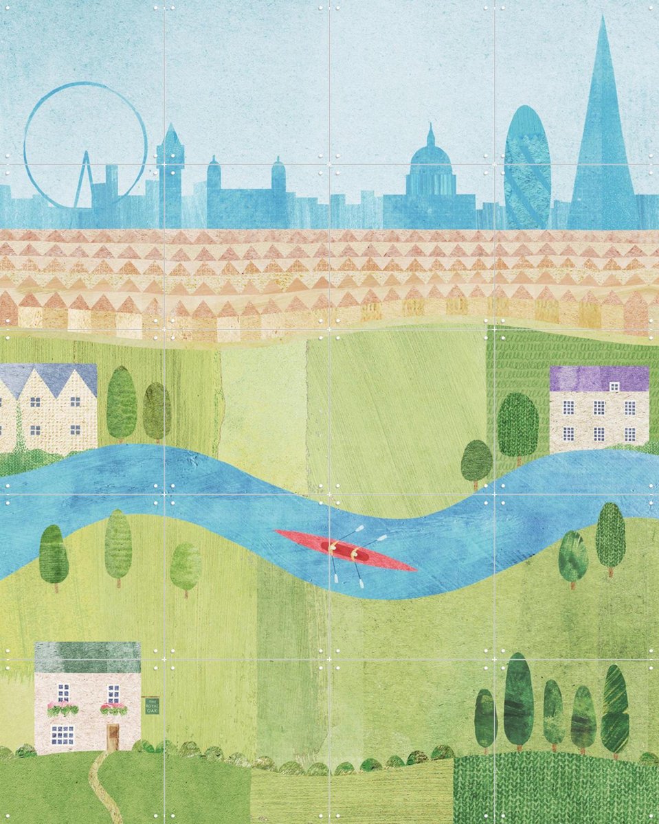 IXXI London Summer, Henry Rivers - 80 x 100 cm - Gratis ophangtool - Grote wanddecoratie en posters - Kleurrijk, Illustraties, Mancave, Zomer