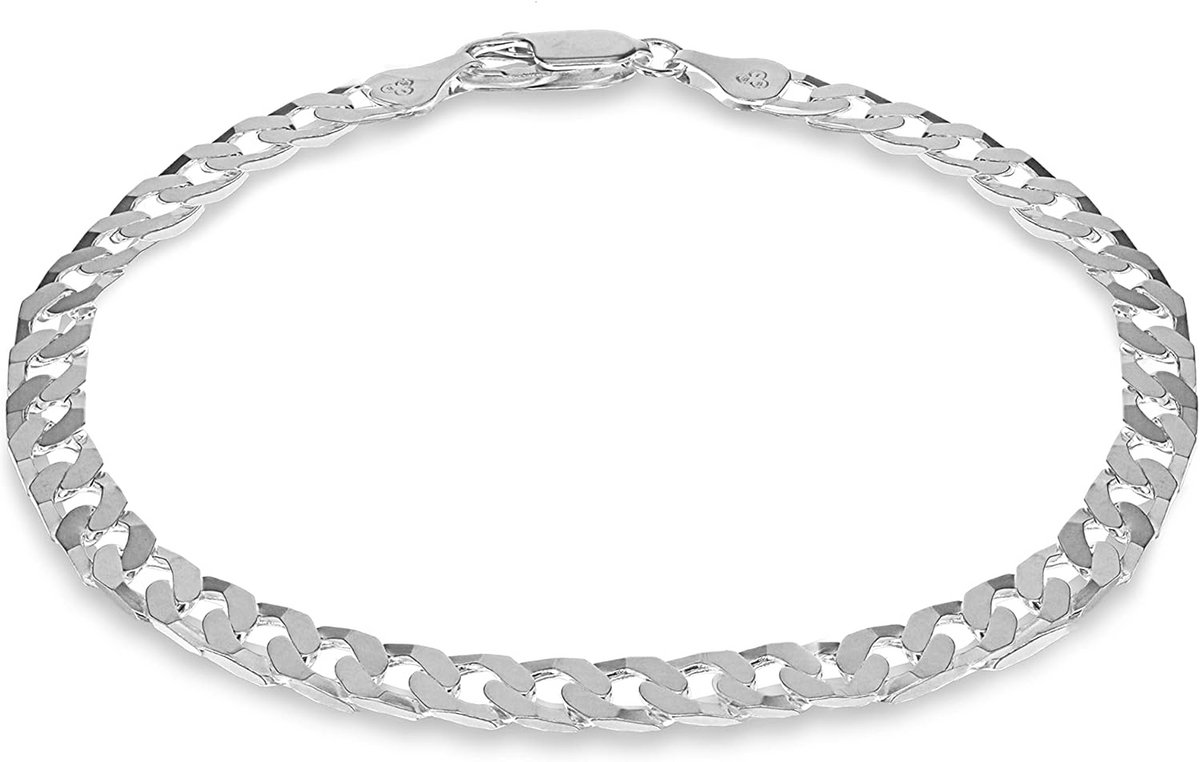 Heren Zilveren Ketting of Armband 5mm Platte Vierkante Schakel Curb