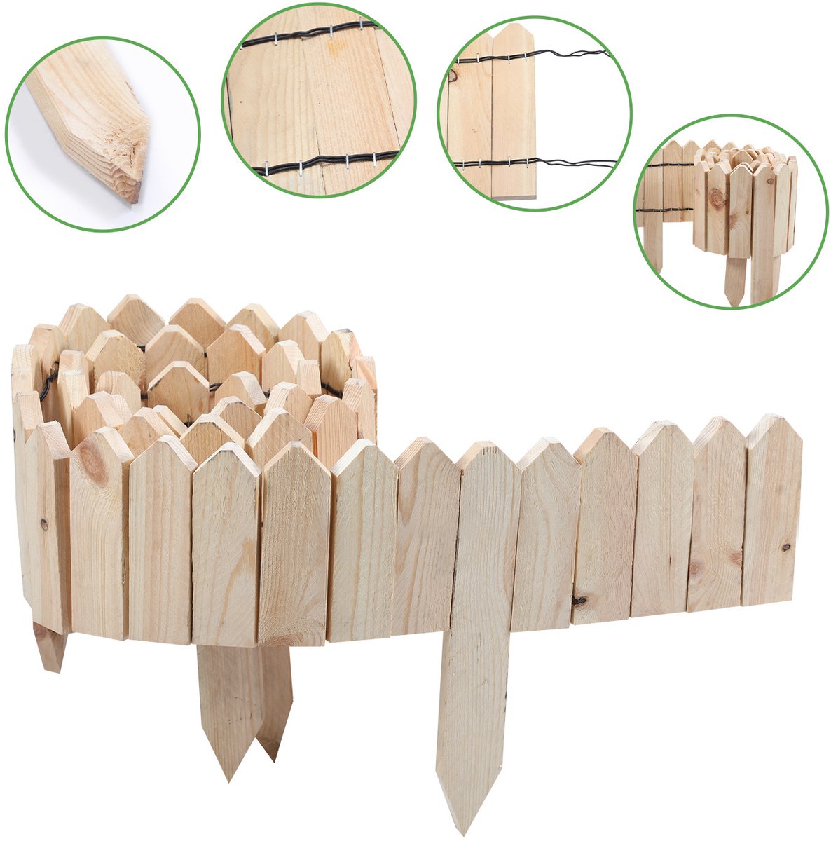 Borderrand Palissade Dennenhout - Rollborder Flexibele houten hek 600 x 10 cm - Dennenhouten Tuinafscheiding Bedrand - Decoratieve Borderranden - Natuur Houtkleur