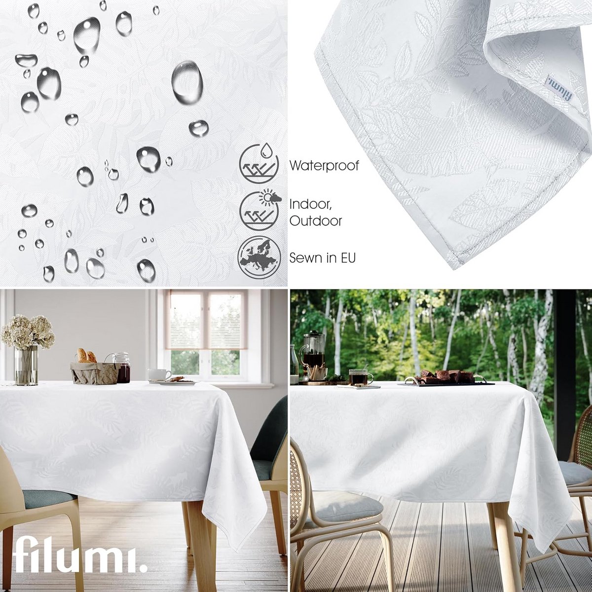 Afwasbaar Tafelloper Wit 60x60 cm Voor Binnen en Buiten Jacquard Patroon