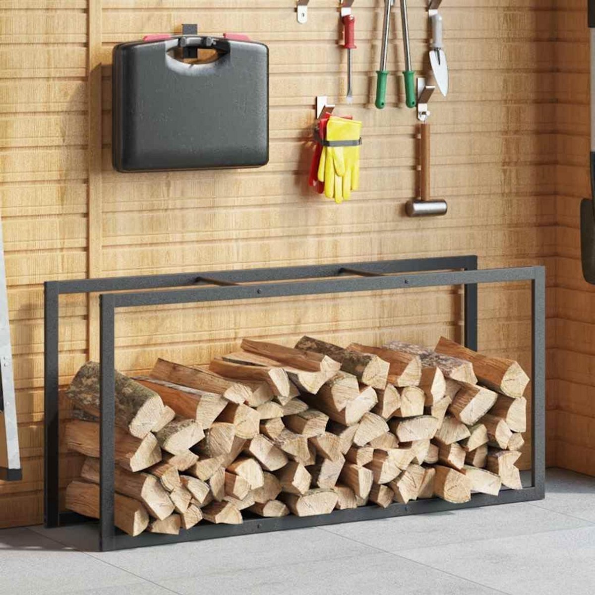 Houtopslagrek voor Open Haardhout 55x30x116 cm Zwart Staal
