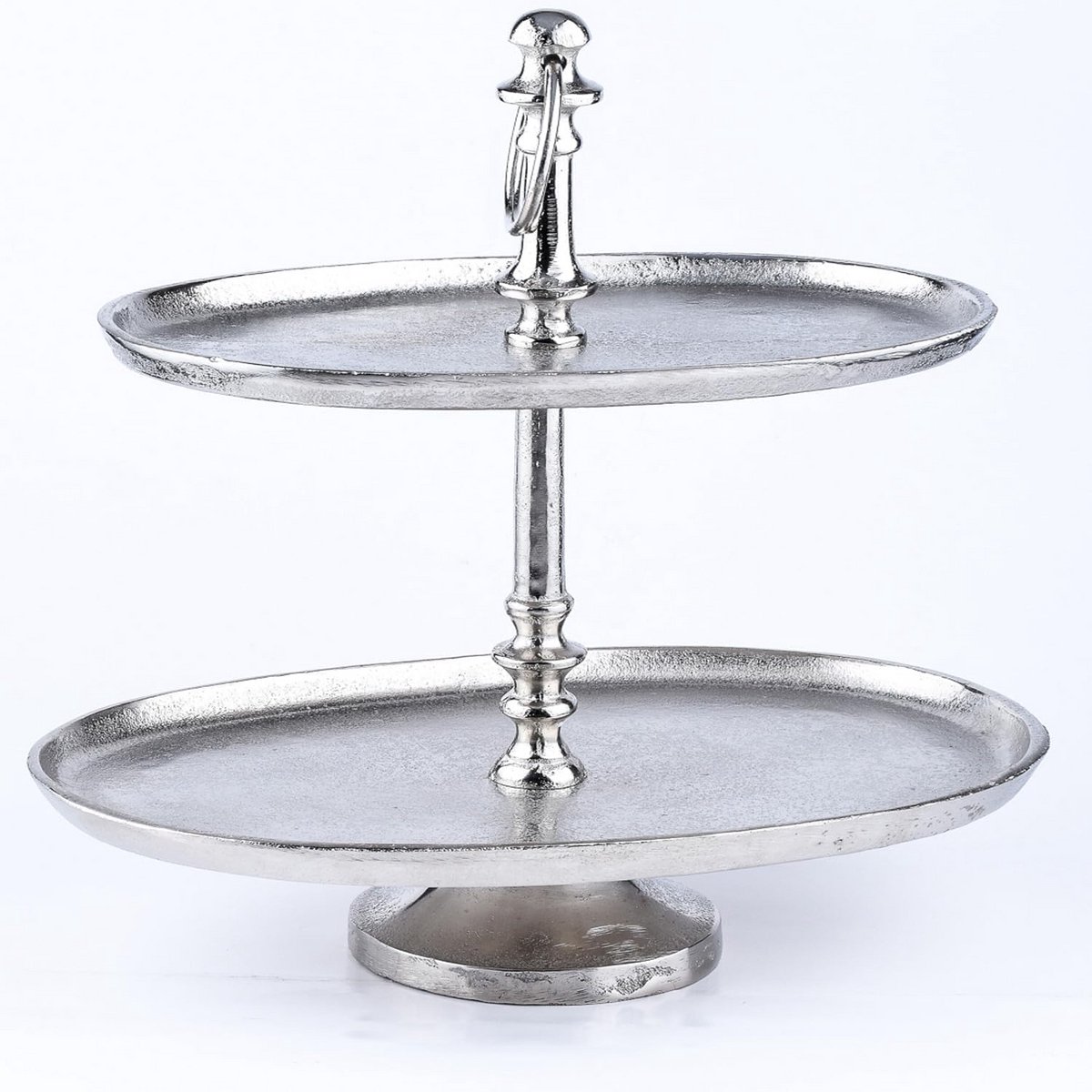 Etagere 2-laags Ovaal Zilver Aluminium Decoratief voor Gebak en Fruit