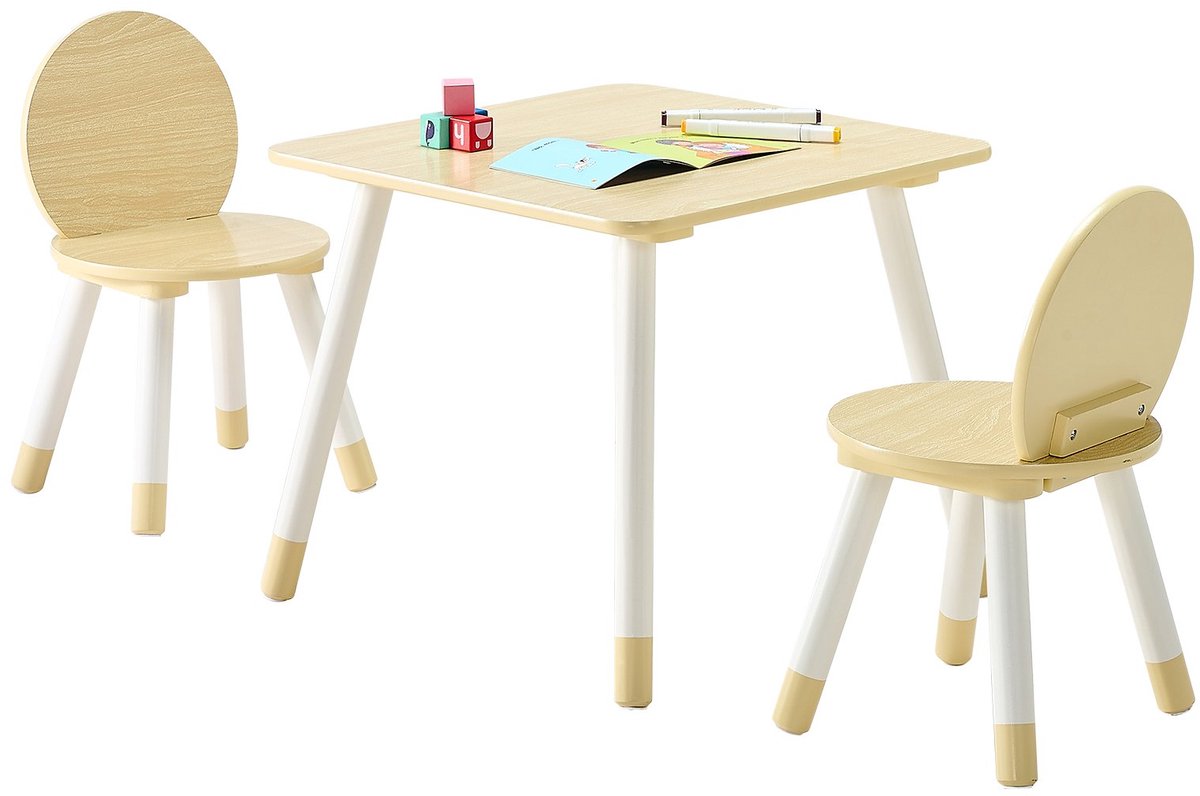 Kindertafel met 2 stoelen - Kinderzitset - Afgeronde Hoeken - Tafelblad met Print - Voor Tekenen, Schrijven & Leren - Speel- en Knutseltafel - Voor Thuis & Kinderdagverblijf