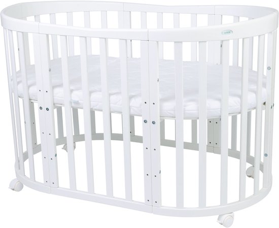 Multifunctioneel OVAAL 7 in 1 Babybed / peuterbed incl. matras - Wit