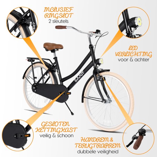 SJOEF City Meisjesfiets 24 inch - Kinderfiets 8, 9, 10, 11, 12 jaar - Fiets 24 inch Meisje - Zwart