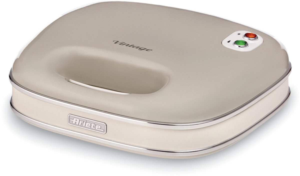 Ariete 1963/03 - Vintage tosti-ijzer & Contactgrill – Voor 2 Tosti's – Antiaanbaklaag – 750W – Verticaal Opbergen - Beige