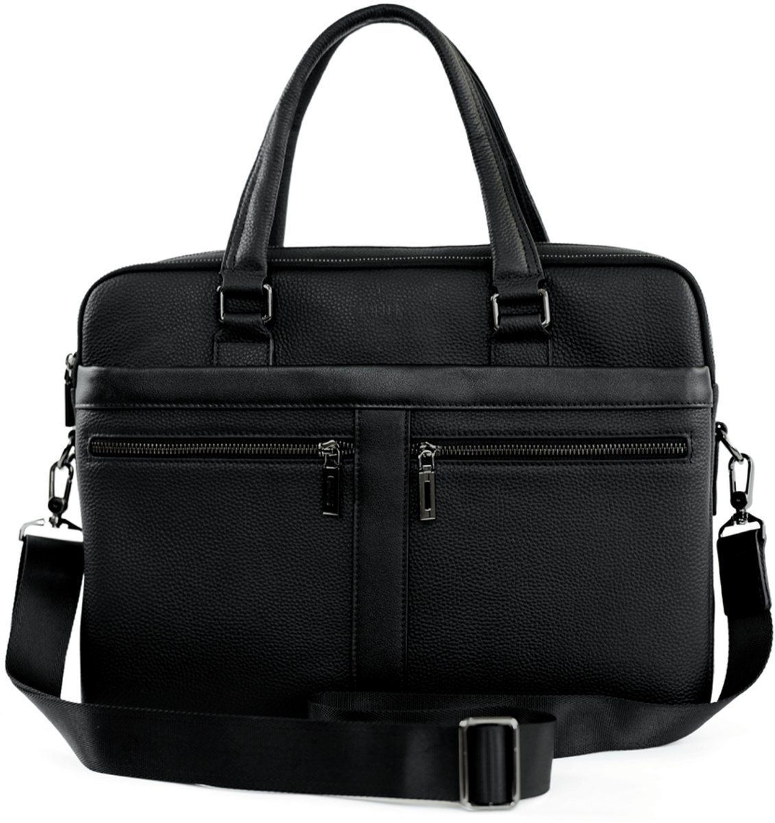 Solier SL41 Lorien - Heren laptoptas 15 inch - Echt leer - Laptopvak en meerdere vakken - Verstelbare schouderriem - Zwart