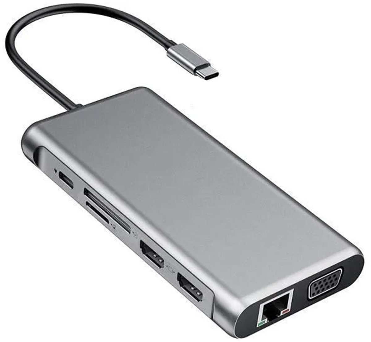 USB-C hub – 12-in-1 – Dubbele 4K HDMI/VGA/Ethernet – 1 stuk – Zwart
