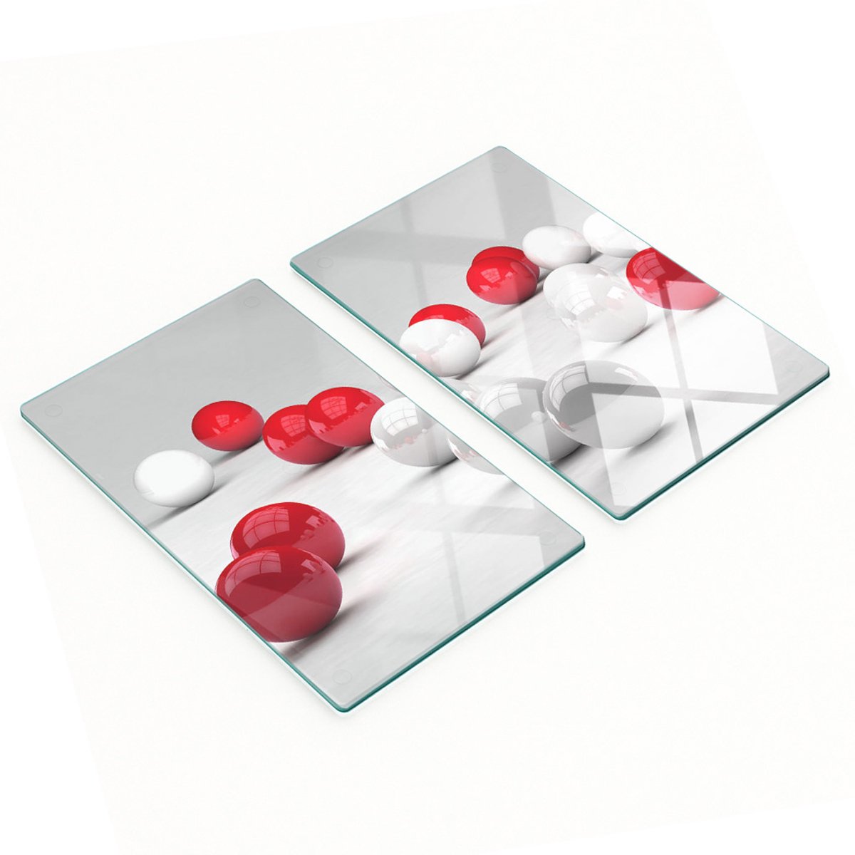 Twee decoratieve glazen keukenplanken met rode en witte ballen, 2x30x52 cm