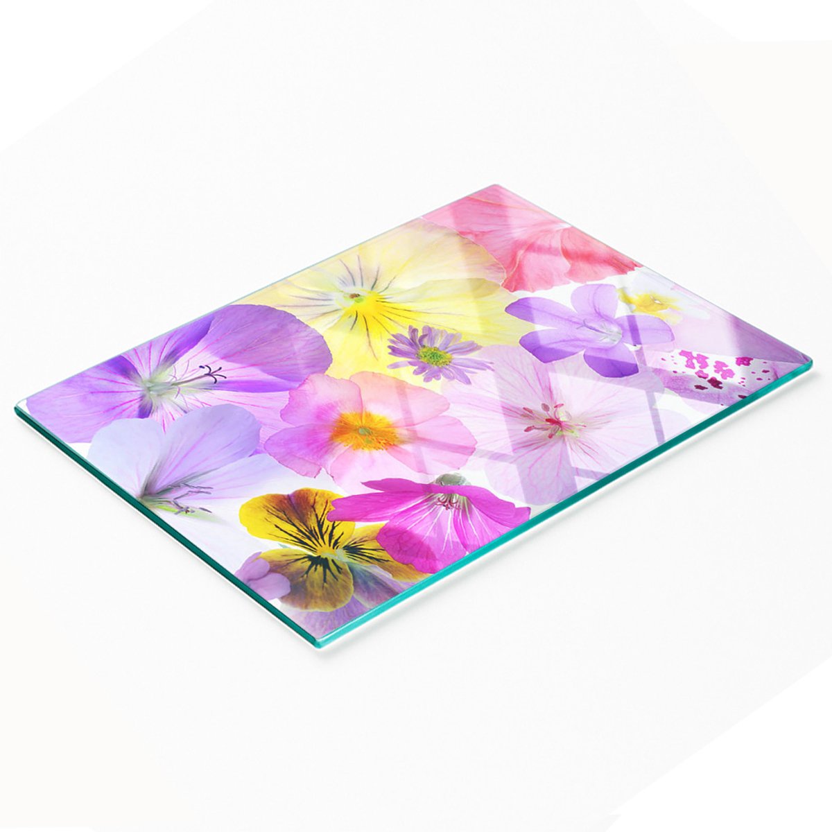 Serveerplank van gehard glas met viooltjesmotief, 80x52 cm