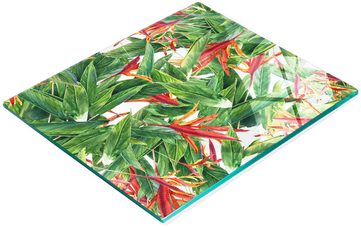 Glazen serveerplank met grafisch bloemenpatroon 60x52 cm