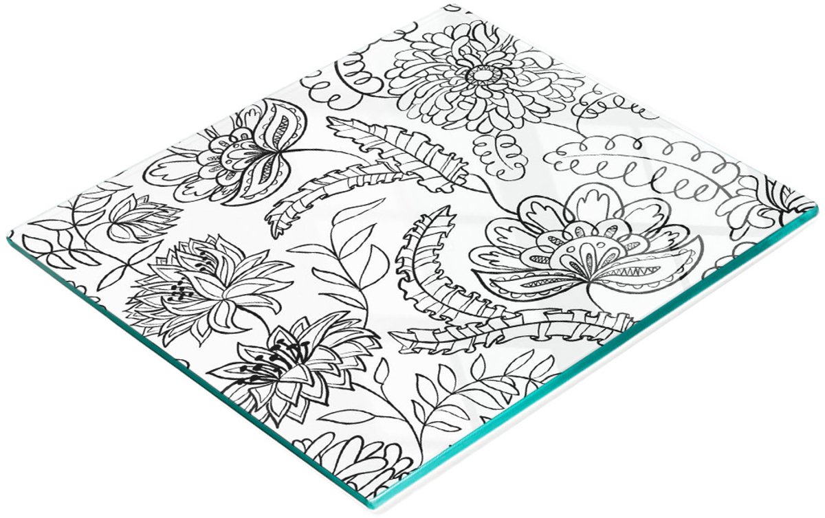 Multifunctionele decoratieve glazen keukenplank met bloemenpatroon 60x52 cm