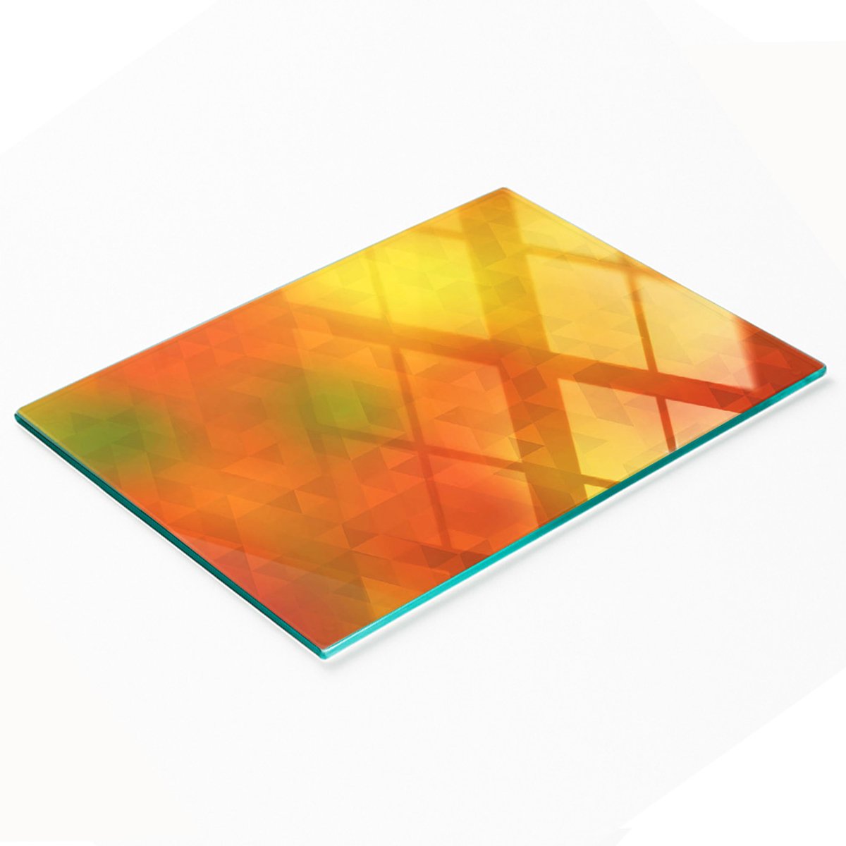 Duurzaam en stijlvol glazen bord met abstract driehoekspatroon, 80x52 cm
