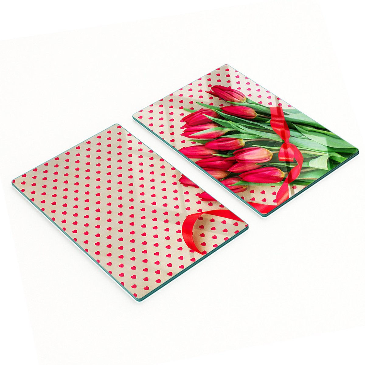 Stijlvolle en duurzame glazen borden met tulpenhartprint, 2x40x52 cm
