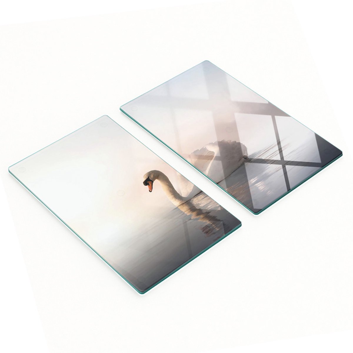 Keukenplanken van gehard glas met afbeelding, 2 stuks, zwaan, 2x30x52 cm