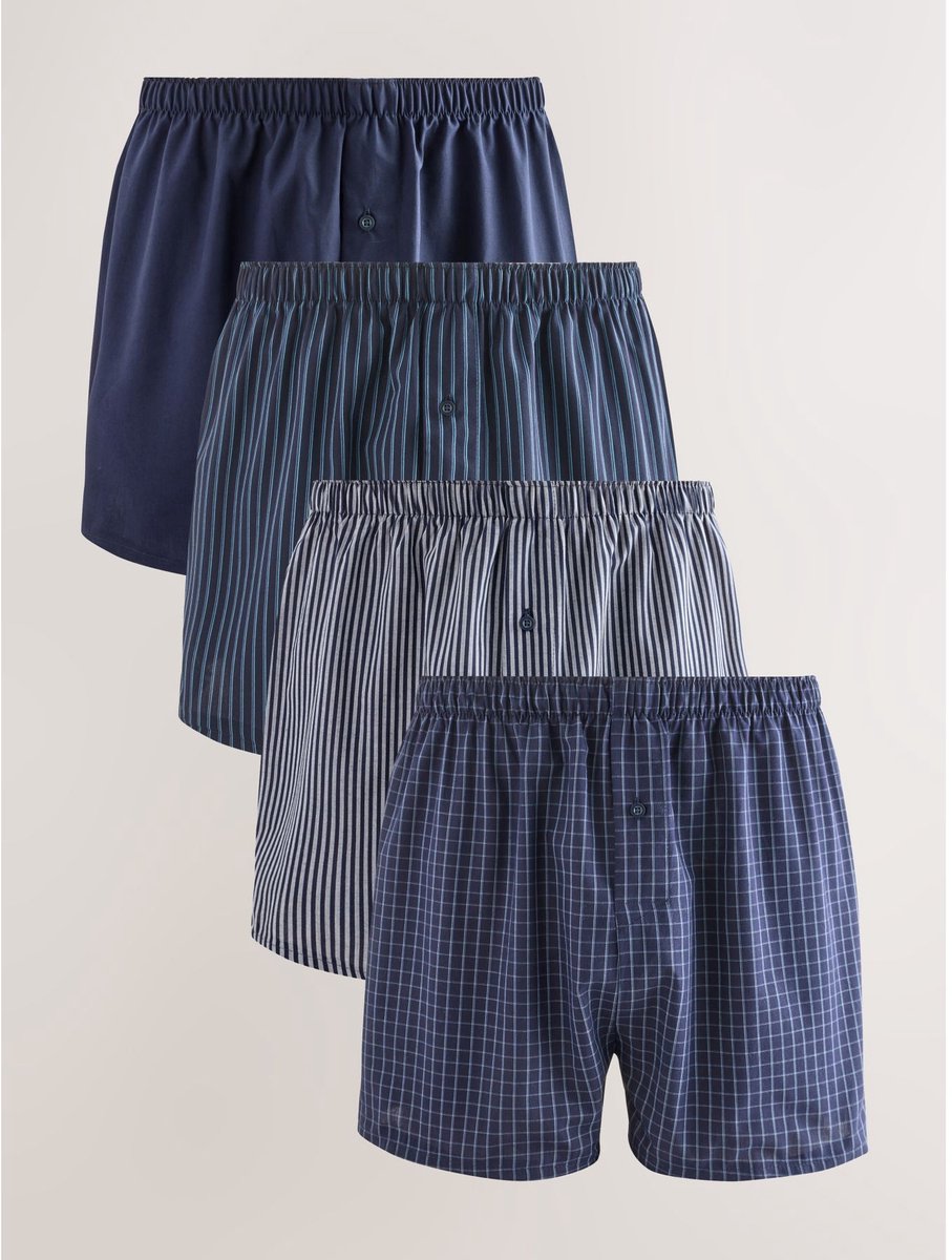 Next - Heren - Set van 4 geweven boxershorts - Blauw