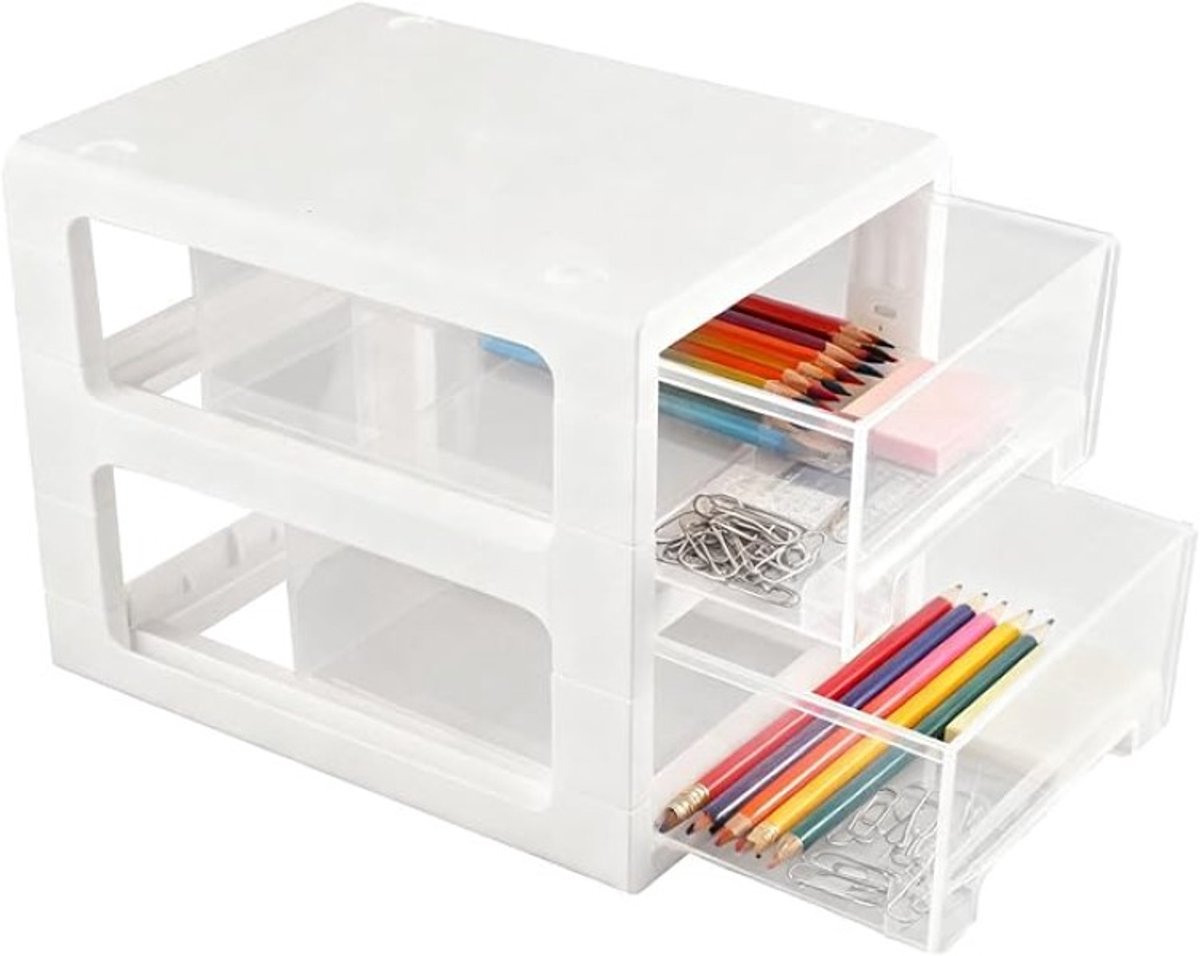 Transparante stapelbare ladebox voor bureauorganisatie