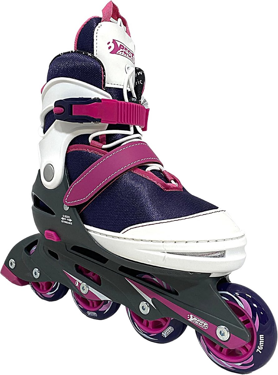 Verstelbare Inline Skates voor Kinderen en Jongeren, Maat 37-41, Stevige Rolschaatsen met Rem, Lila/Roze