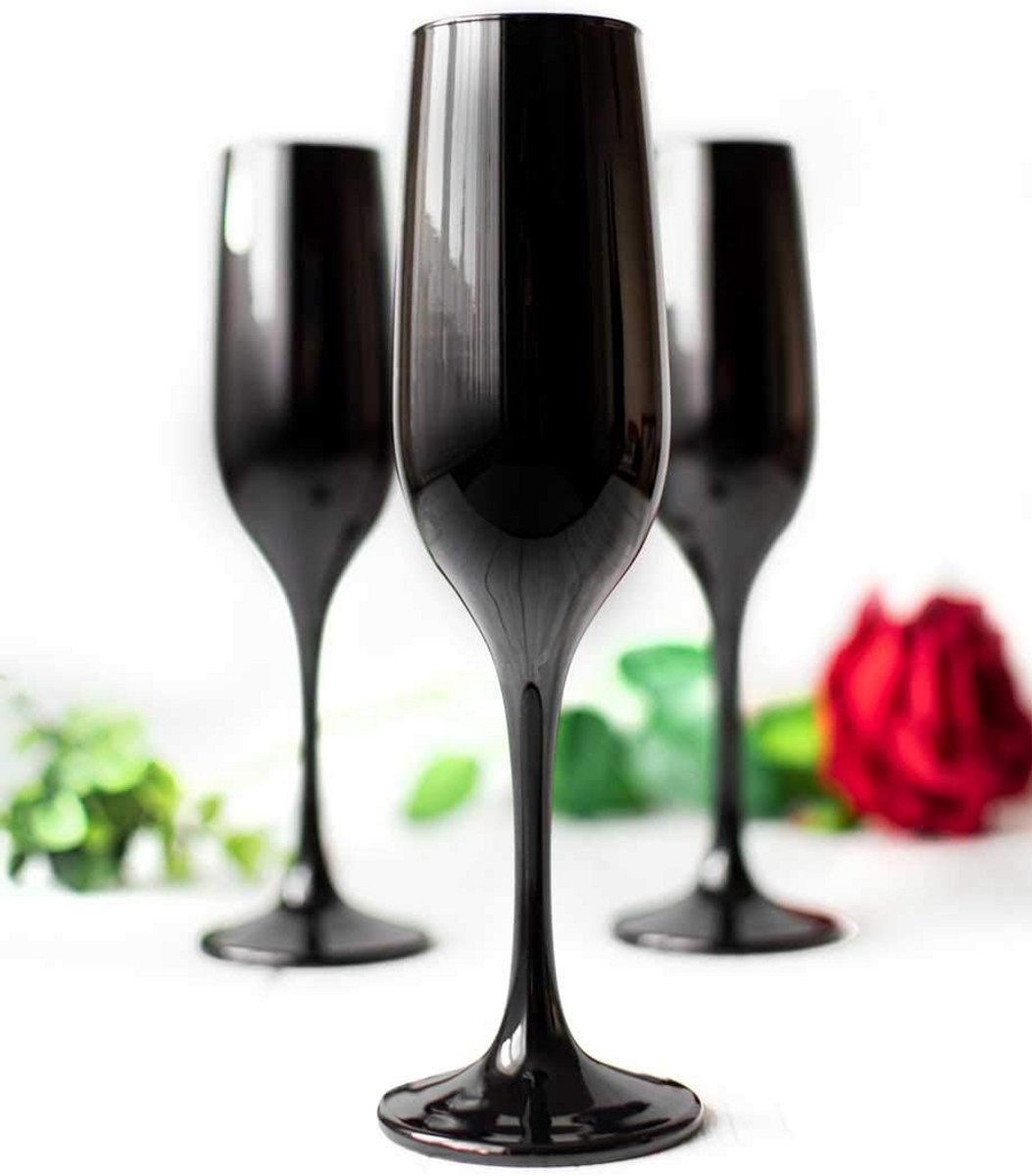 Set van 6 Zwarte Champagneglazen - 200 ml - Geschikt voor Champagne en Prosecco