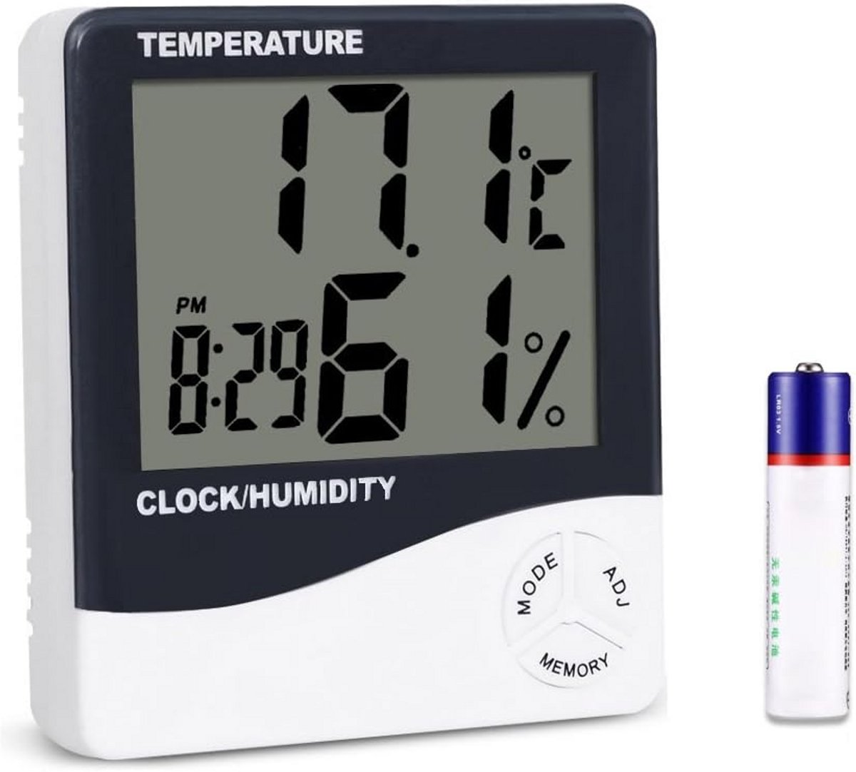 Digitale Thermometer Hygrometer - Nauwkeurige Binnen Temperatuur en Vochtigheidsmeter met Klok en Max/Min Functie