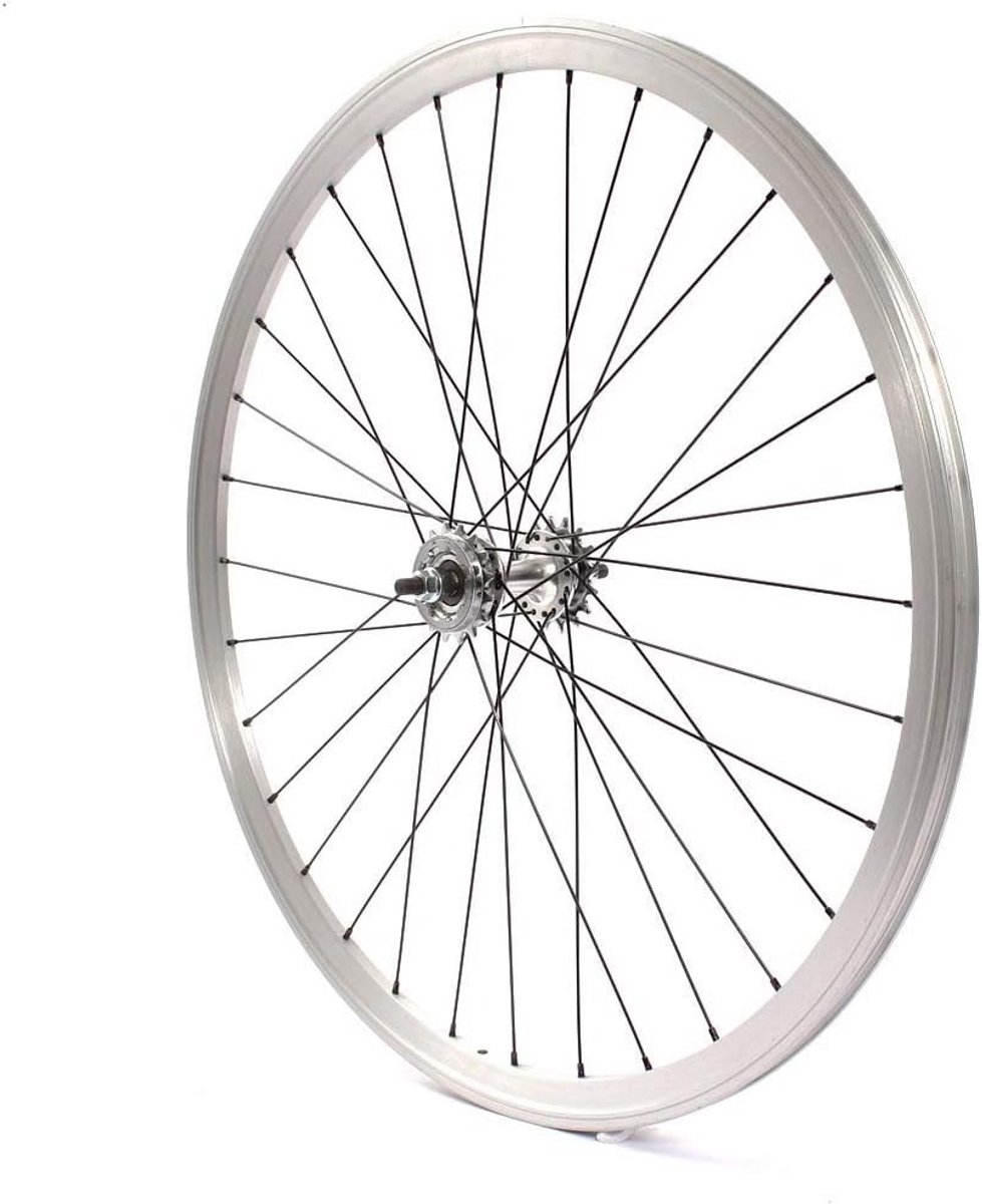 28 Inch (700c) Achterwiel voor Fixie/Singlespeed Fiets - Zilver, 32 Spaakgaten - Inclusief Vaste en Vrijloop Tandwiel