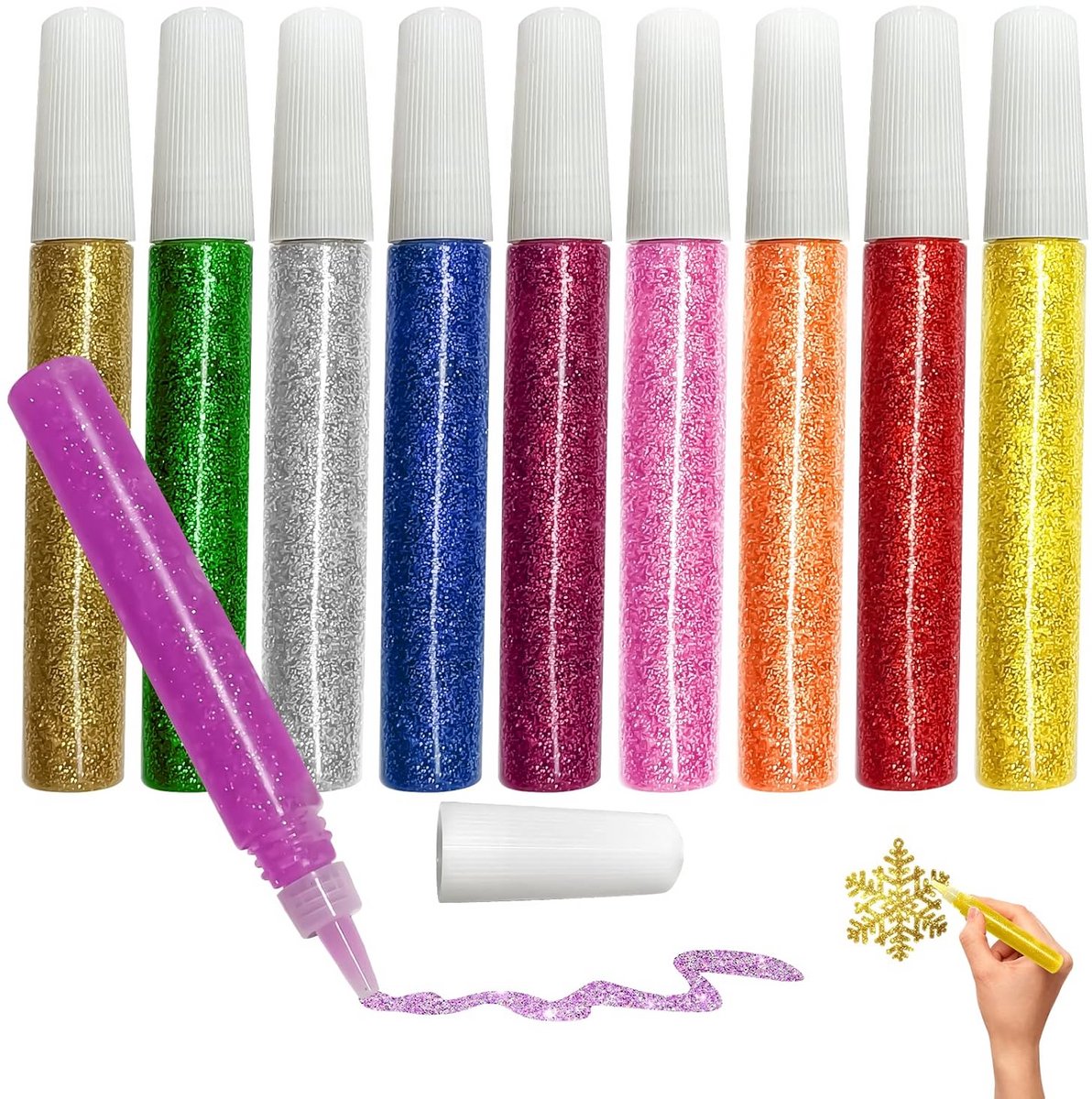 10 Kleuren Glitterlijm Set voor Knutselen en Decoreren - Fijne Punt Tube
