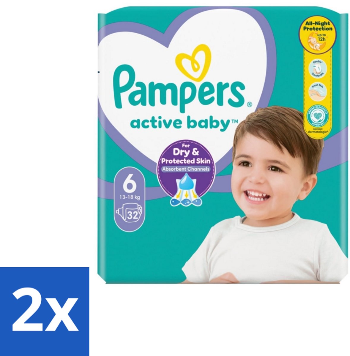 2 x Pampers – Luiers – Active Baby Maat 6 – 32 Luiers - Baby Luiers - Bescherming Tegen Doorlekken - Bewegingsvrijheid - Comfort - Droogheid