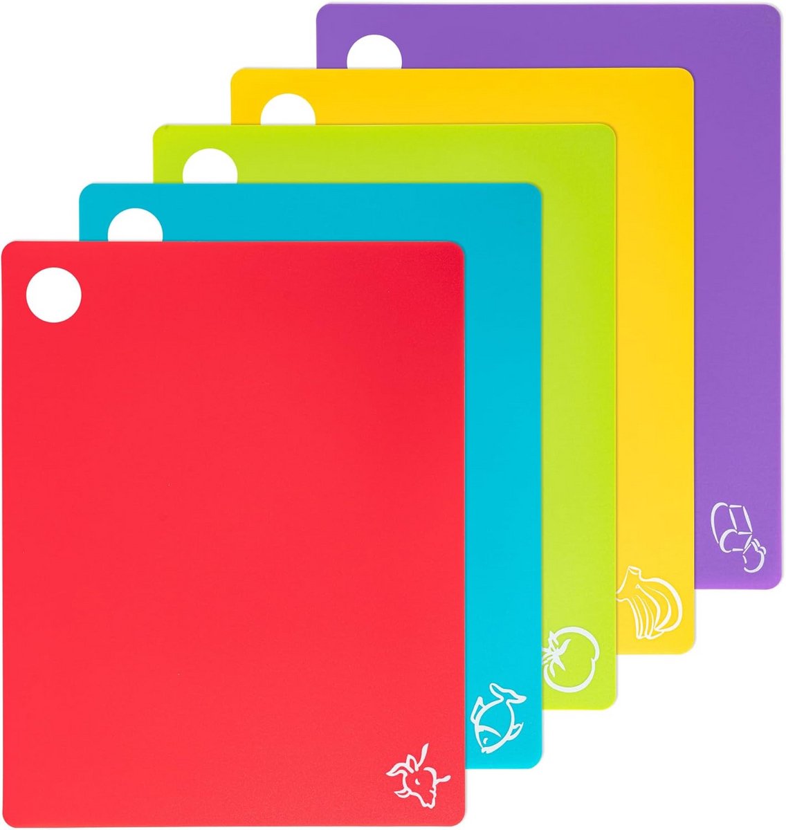 5 Delige Set Flexibele Snijplanken met Pictogrammen - Antislip en BPA-vrij