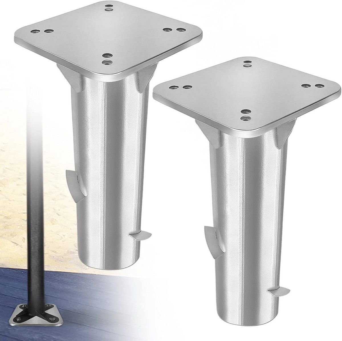 Set van 2 Metalen Grondpluggen voor Parasol - Inbouw Houder voor Schaduwdoek en Paraplu