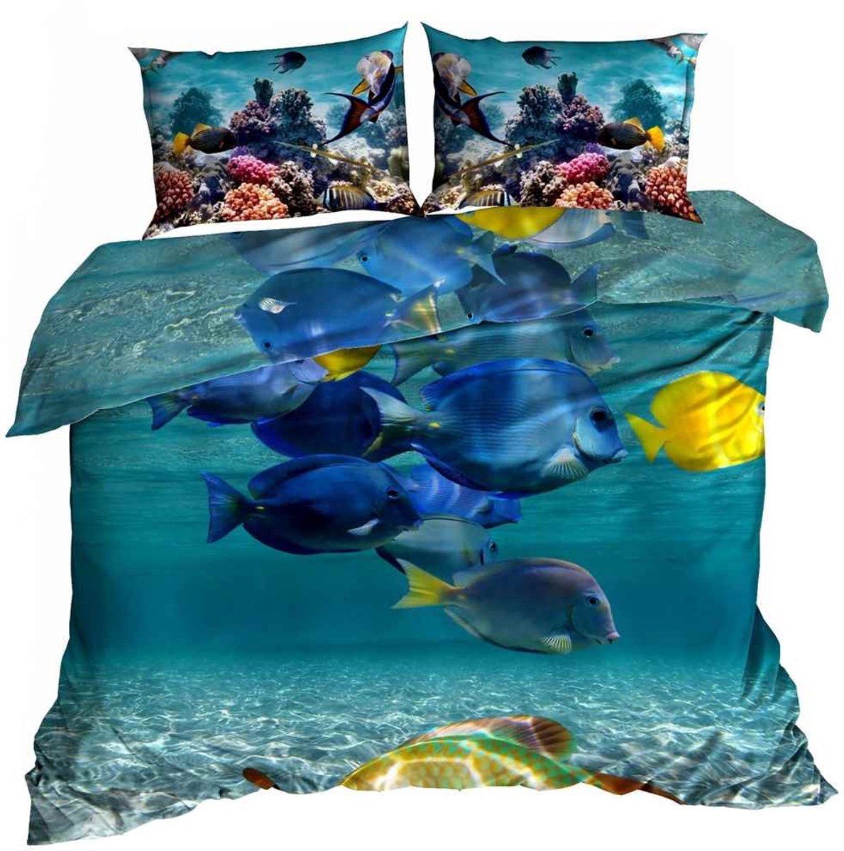 Comfort Premium - 3D Dekbedovertrek - 160x200 cm - Katoen Satijn - Morskie Diepten / Oceaan - Inclusief 2 Kussenslopen 70x80 cm