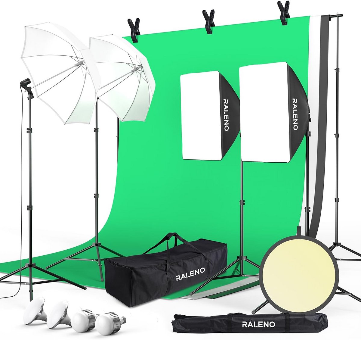 Complete Fotostudio Set met Verlichting, Achtergrondstandaard en Groen Scherm