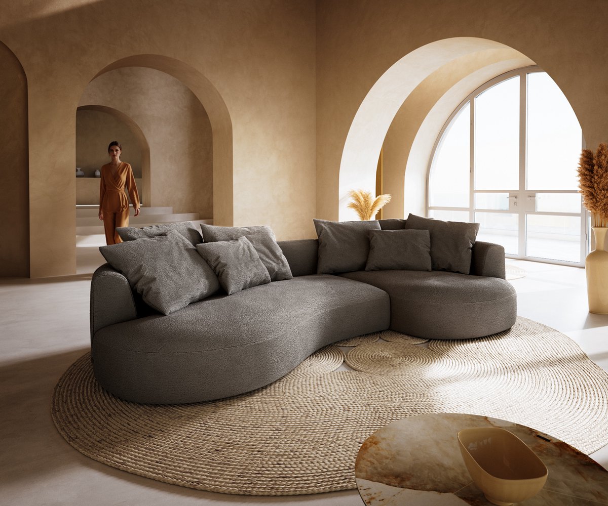 DELIFE Big Sofa Edina Bouclé Soft Modder 330x170 cm Bruin