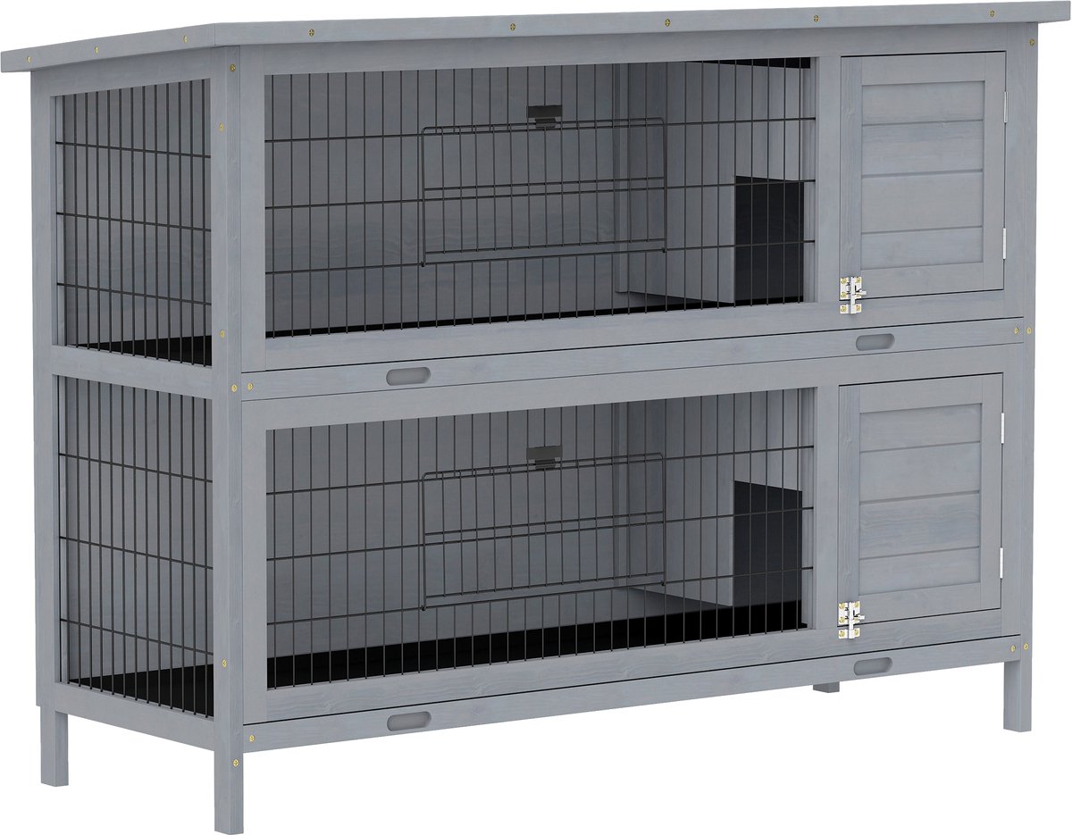 Pawhut Konijnenhok-Grenenhout-136,4L x 50B x 93H cm-Grijs
