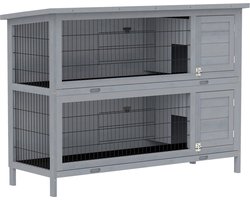 Pawhut Konijnenhok-Grenenhout-136,4L x 50B x 93H cm-Grijs