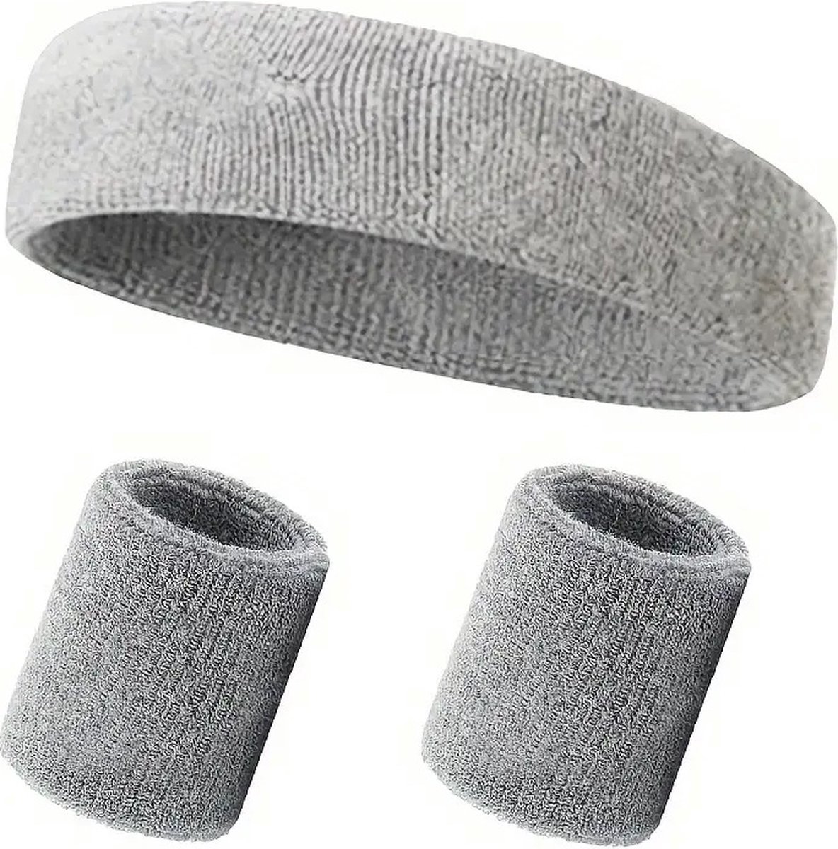 Zweetbandjes set - 3-delig - Sweatbands - Sportbandjes - 1x Hoofdband 2x polsbandjes - Headband - Wristbands - Badstof - Grijs - Jonyx
