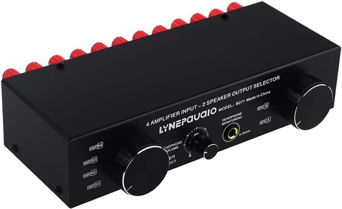 Luidspreker Selector - Audio Switcher - Stereo Monitoring - 4 Kanaals 300W - 6.35mm Koptelefoon - Zwart
