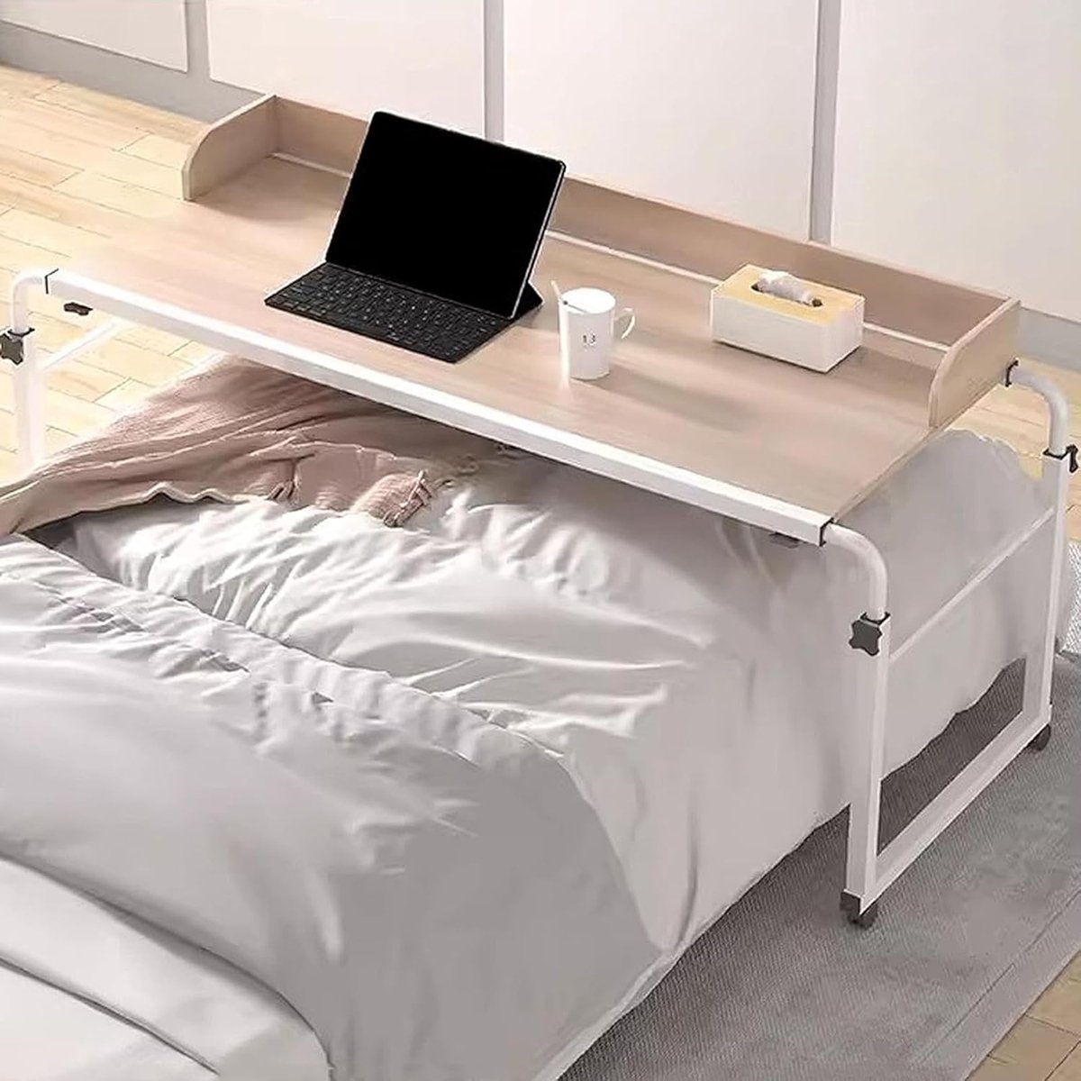 Verstelbare Bedtafel - Werktafel Bureau - Ontbijt Werkplek - Verrijdbaar Met Wielen - Voor Alle Bedden - MDF